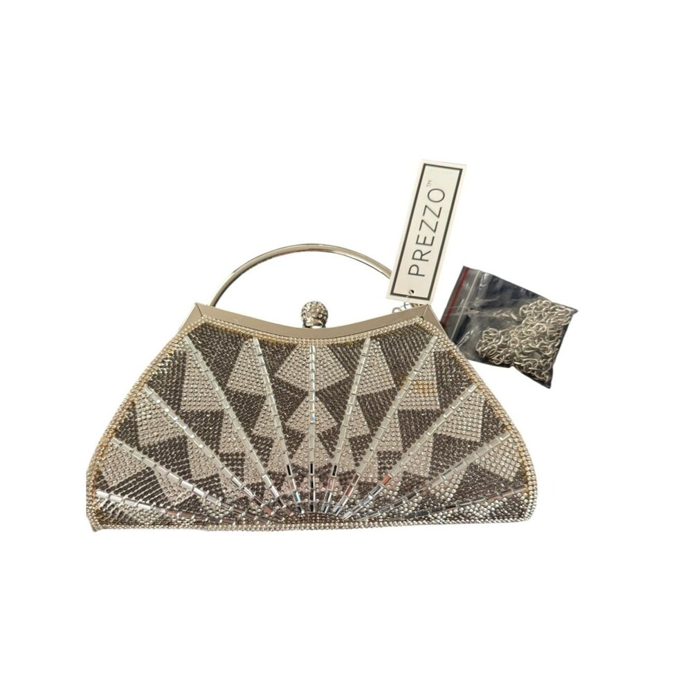 PREZZO Silver Crystal Beaded Evening Clutch
